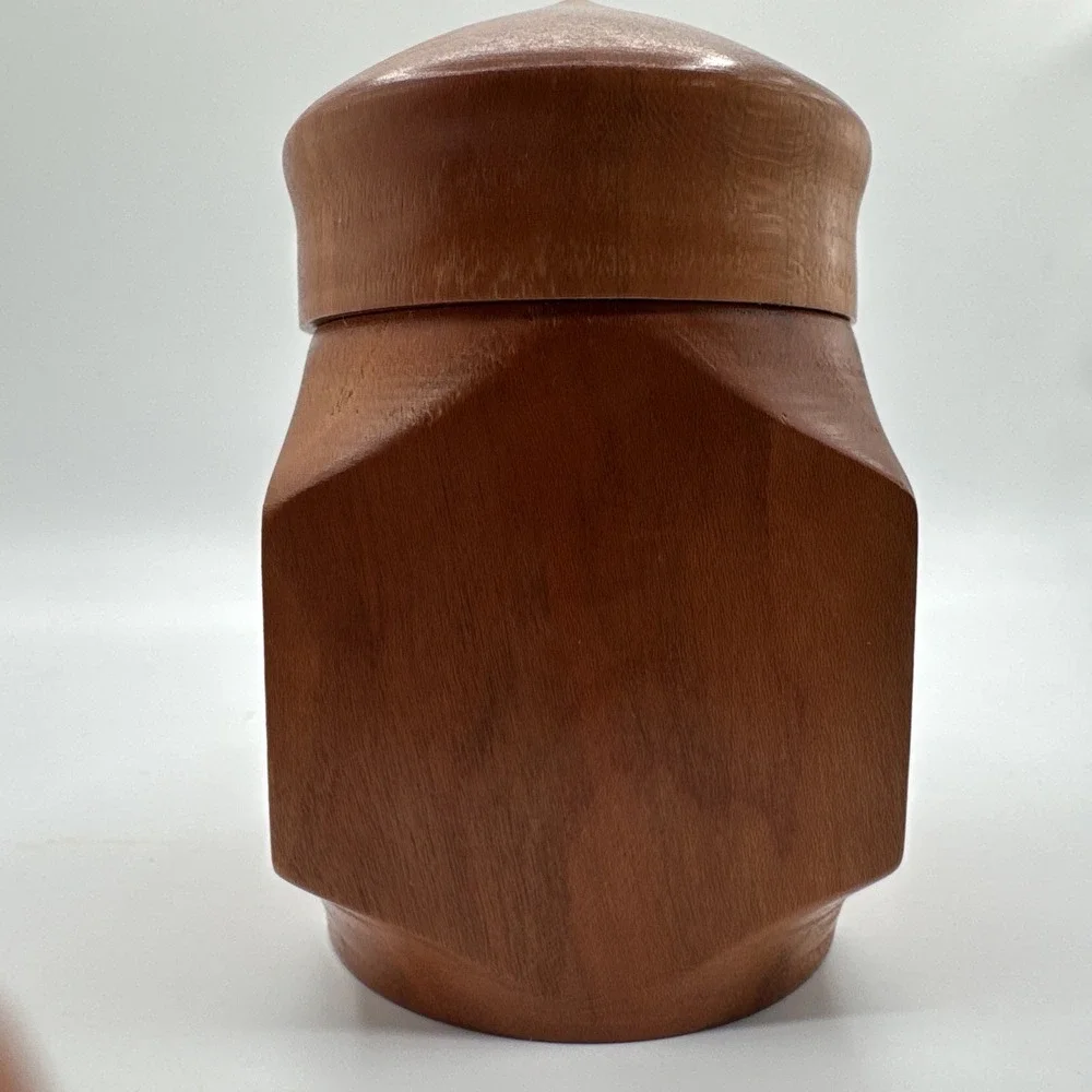 Vintage Turned Teak Wood Tobacco Jar Canister Apothecary Storage Box w/ Lid 4.5